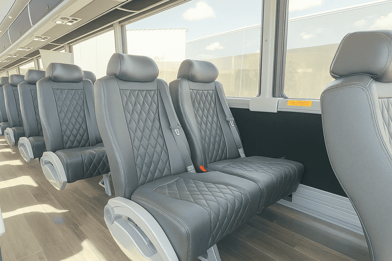 interior of Fresno Minibus Company charter bus